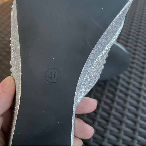 Silver Glitter Rhinestone Block Heeled Sandals Size 40 - Picture 8 of 11